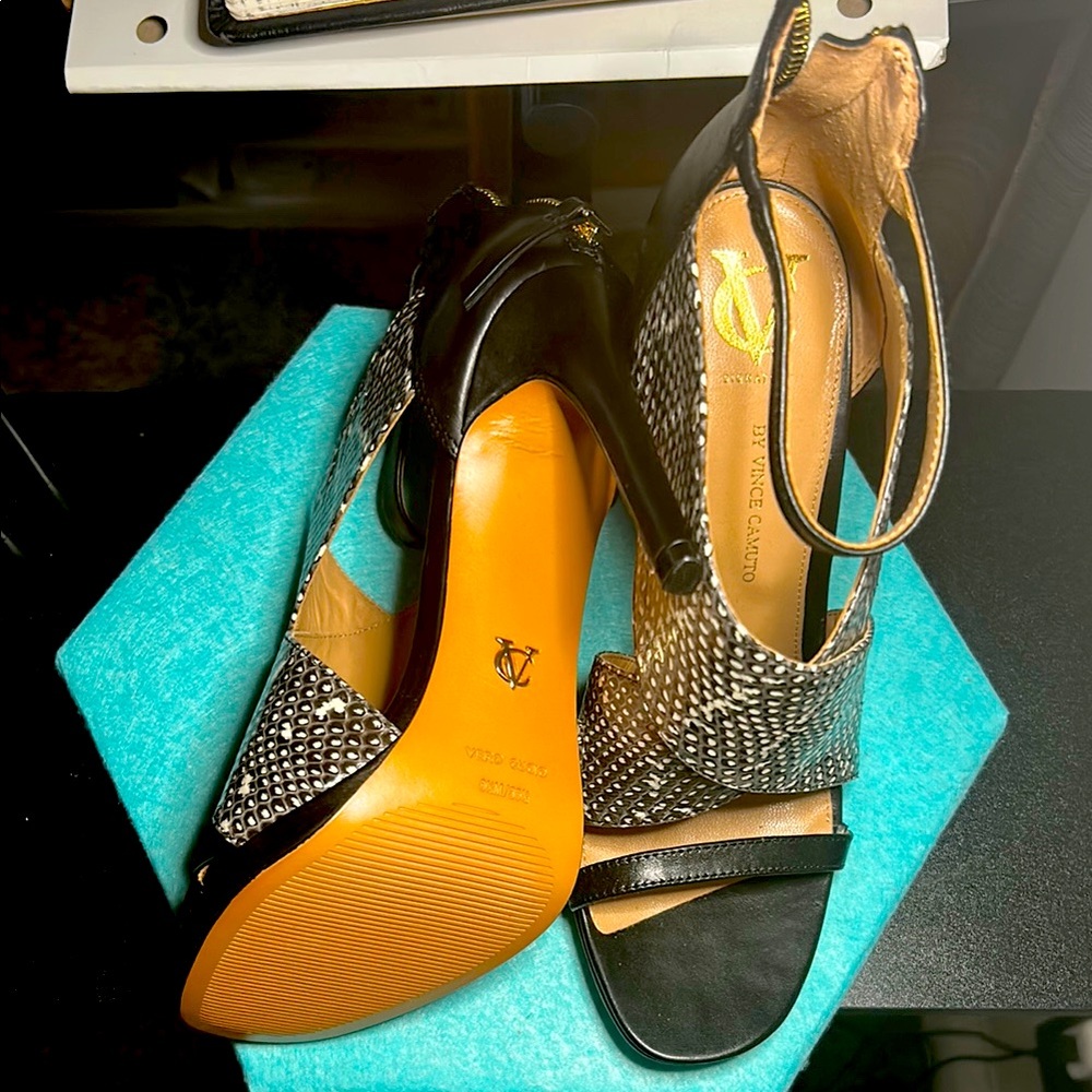 Vince Camuto Black and Tan Slingback Heels
